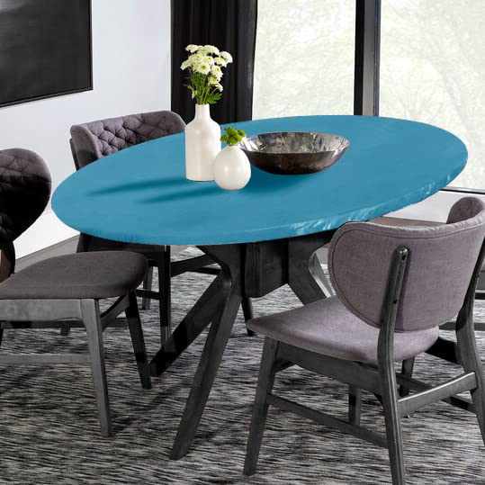 LUSHVIDA Round Waterproof Table Cover Elastic Vinyl Fitted Tablecloth Elastic Edged Plastic Table Cloth (Teal  Best for Up to 36""-44"" Round) - Image 5
